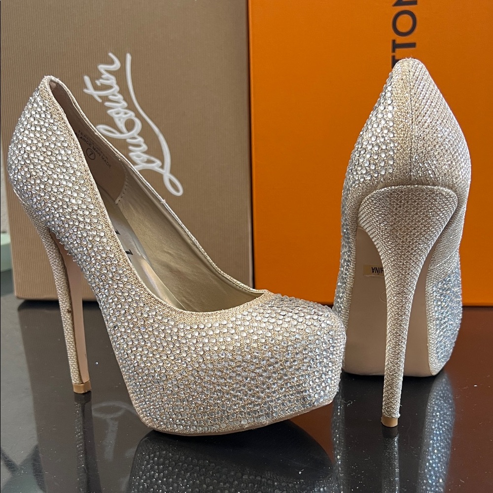 Deb Women's Glittering Platform Heels - Cream